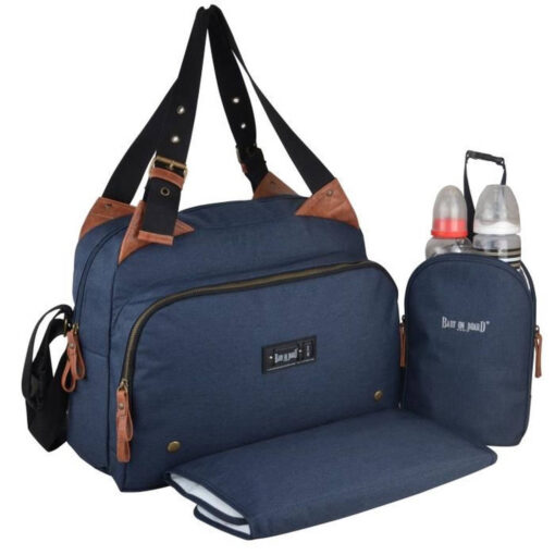 Baby aan boord-sac à change -sac titou bleu denim - 2 compartimenten 8 zakken - lunchtas - aankleedkussen - waszak