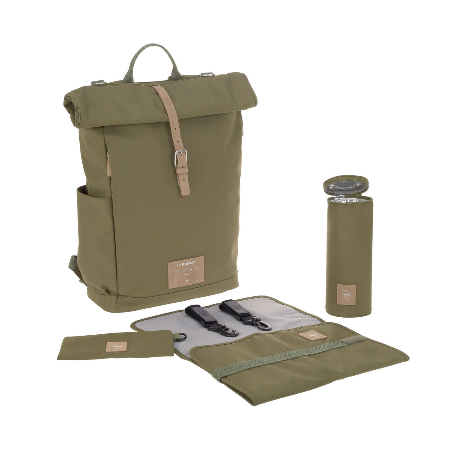 LÄNSSIG Luiertas Rolltop Backpack incl. verschoningsmatje - olive