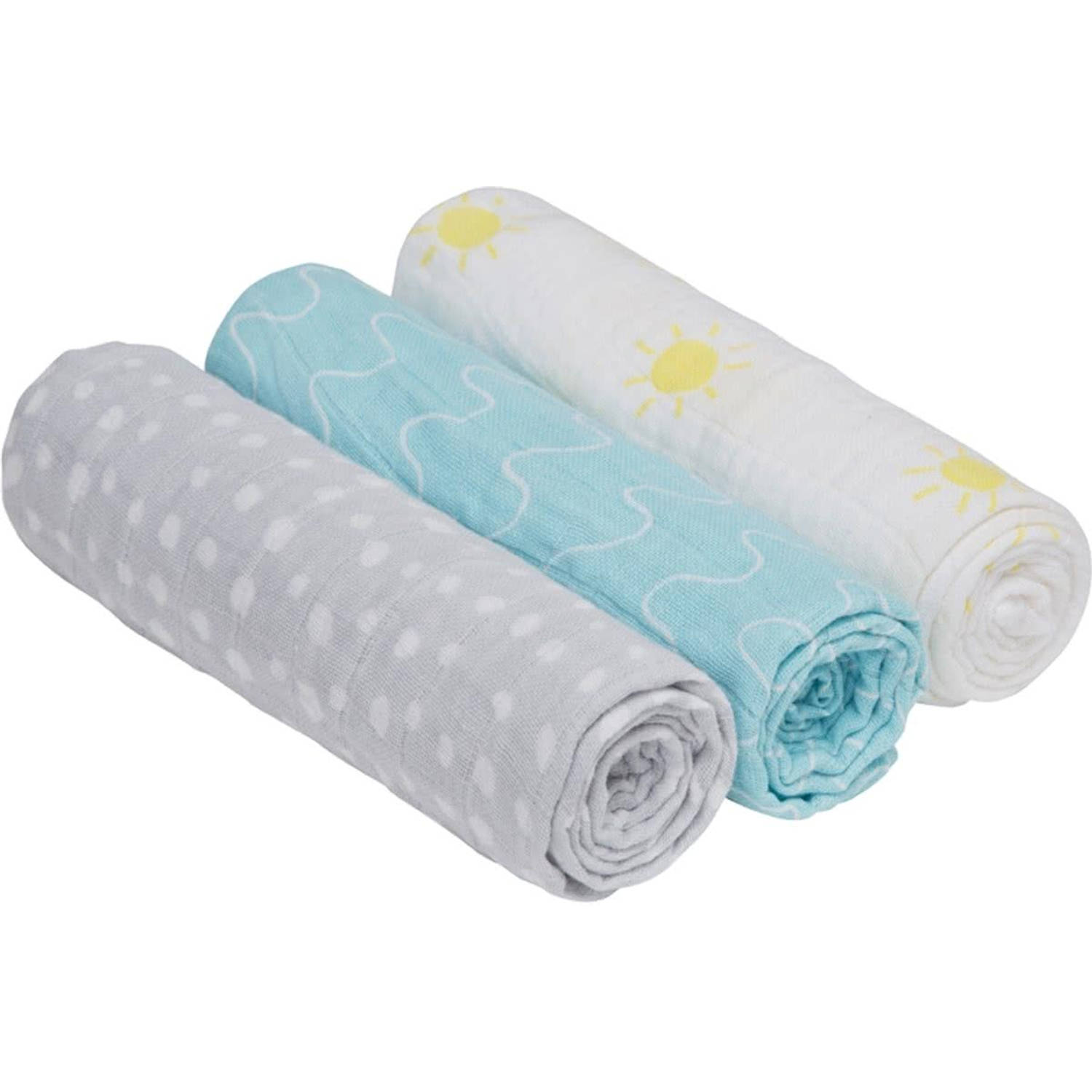 Lässig swaddle & burp doek / hydrofiele luier katoen 3 stuks - summer dream boys L 85x85cm