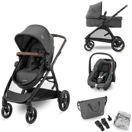 Maxi-Cosi 3-in-1 combi-kinderwagen Zelia S iSize 4 wielen met Cosi Cabriofix iSize en accessoires Donkergrijs