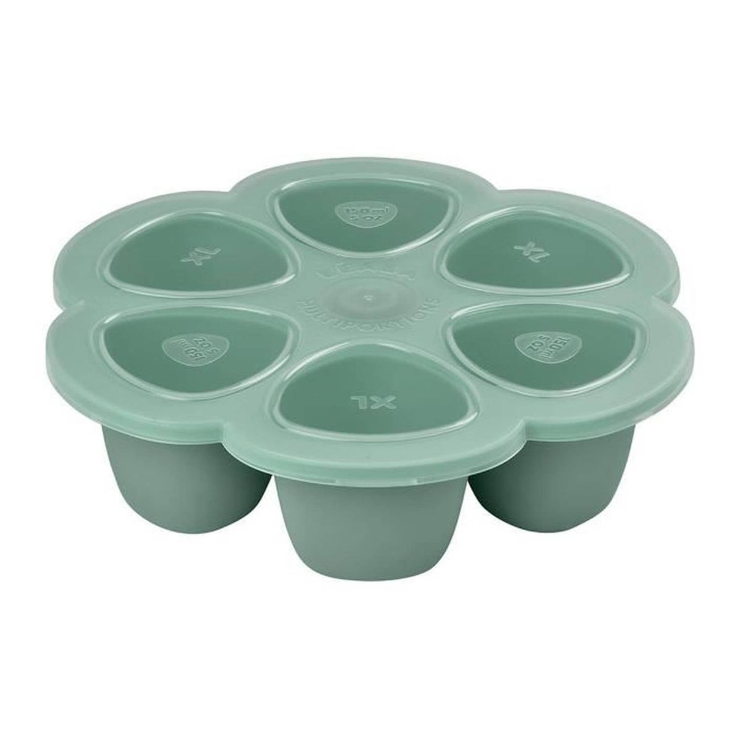 BEABA, Meerdere Porties Premium kwaliteit silicone, Extreme hittebestendigheid, Oven- en magnetronbestendig, 6 aparte vakjes, luchtdicht deksel, Gemaakt in Italië, 6x150 ml, Saliegroen