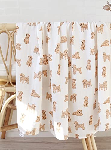 Hydrofiele Doek - Hydrofiele Doek XL - Puppies - 120x120cm - Hydrofiel Hondjes - Swaddle - Hydrofiele Luier -XL - Bamboe - Hydrofieldoek Puppies - Hydrofieldoek - Emmailloter - Kraamcadeau