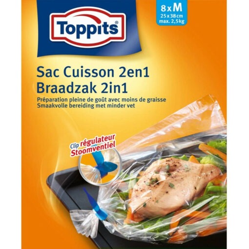 Toppits 2in1 - Braad- en Stoomzakken - Maat M - 8 stuks