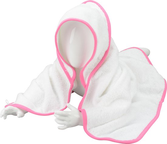 ARTG® Babiezz - Babycape - Baby Badcape - Kraamkado - 75 x 75 cm -  Wit Cape en Capuchon / Rose Rand - 100% Katoen - WHITE / PINK