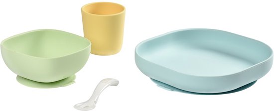 Béaba - Silicone maaltijdset - Kinderservies - 4-delig - Groen/geel