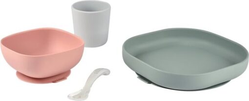 Béaba - Silicone maaltijdset - Kinderservies - 4-delig - Roze/groen