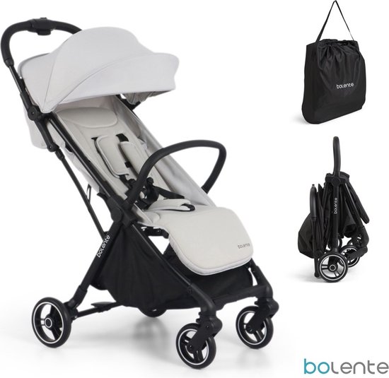 Bolente Beetle Compacte Buggy Grijs | Klein Opvouwbaar | Lichtgewicht | Reis Buggy | Plooibuggy | Kinderwagen | 0 tot 4 jaar | Inclusief Draagtas