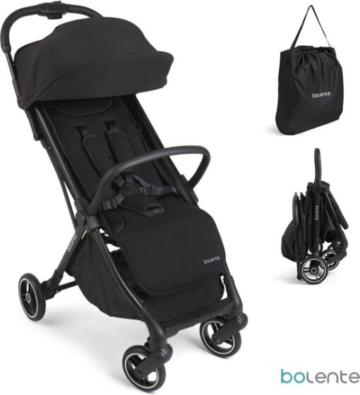 Bolente Beetle Compacte Buggy Zwart | Klein Opvouwbaar | Lichtgewicht | Reis Buggy | Plooibuggy | Kinderwagen | 0 tot 4 jaar | Inclusief Draagtas