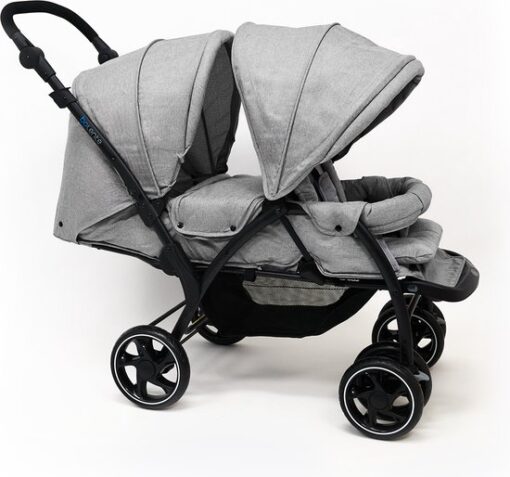 Bolente Serra Tweeling Kinderwagen | Duowagen | Duo Buggy| Klein Opvouwbaar | Plooibuggy | Inclusief Regenhoes | Kleur Grijs