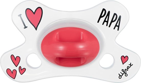 Difrax - Natural Speen - 0 tot 6 Maanden - I Love Papa - Rood/Wit - 2 stuks