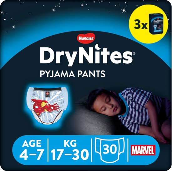 DryNites luierbroekjes - jongens - 4 tot 7 jaar (17 - 30 kg) - 30 stuks - voordeelverpakking