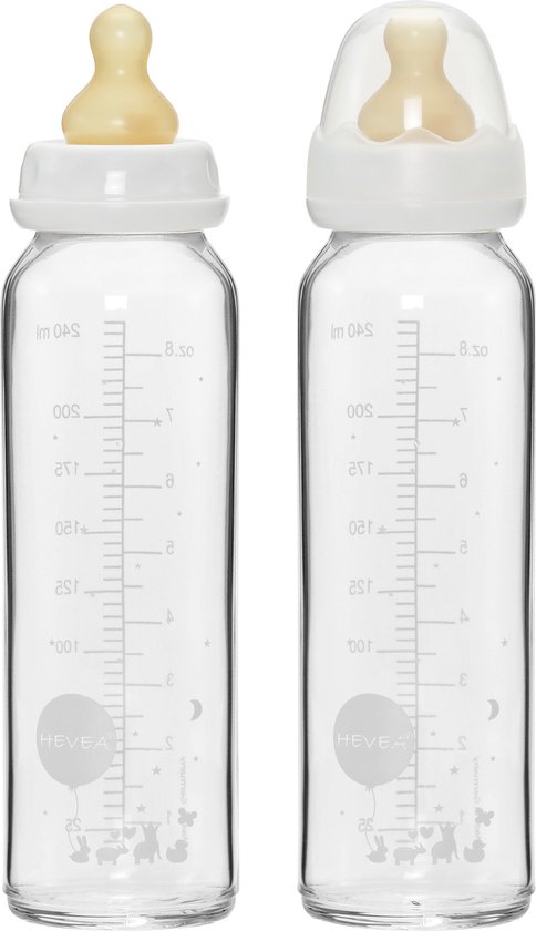 HEVEA - Drinkfles - Glas -2pack - 240ml m/speen - 3-24 mnd