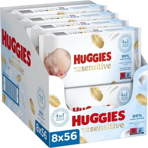 Huggies billendoekjes - Extra Care Sensitive - 8 x 56 stuks - voordeelverpakking