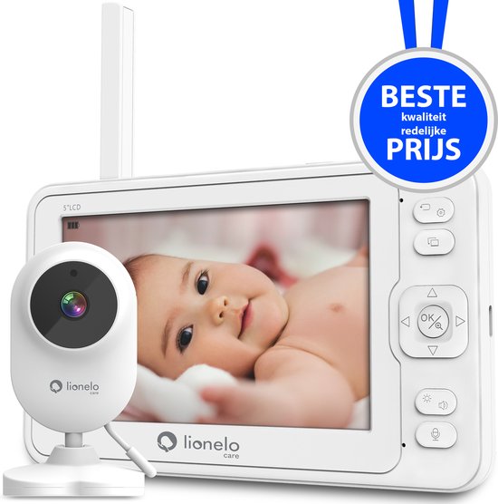 Lionelo Premium Babyphone 6.2 - Full HD Camera 5’’ - Bereik tot 200m - Slaapliedjes - Grote batterij - Nachtmodus - Baby Monitor