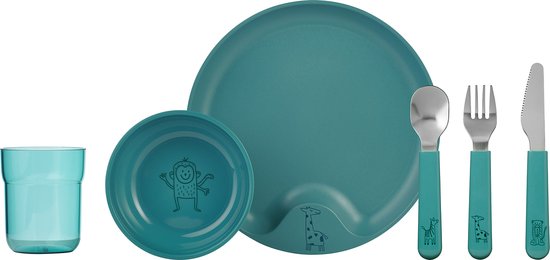 Mepal Mio kinderservies set – 6-delig – Kraamcadeau – Kinderservies – Deep turquoise