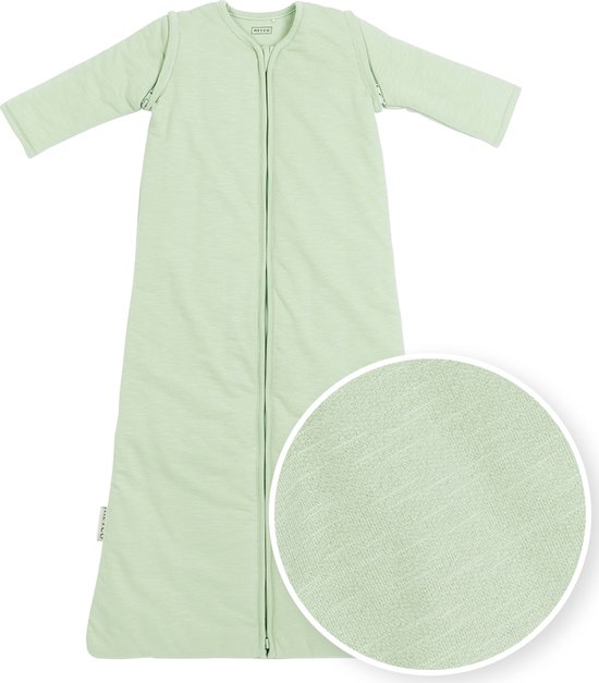 Meyco Baby Slaapzak Winter Slub - afritsbare mouwen - soft green - 90cm - winterslaapzak