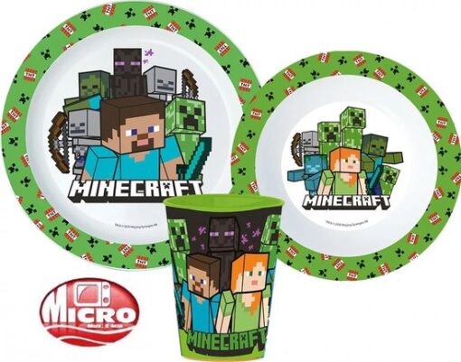 Minecraft ontbijtset met Bordje, Beker en Kom - Lunchset - Diner Set