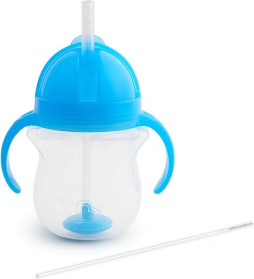 Munchkin Tip & Sip Antilek Rietjesbeker - Drinkbeker met Rietje - Vaatwasserbestendig - Vanaf 6 maanden - 207ml - Blauw- drinkbeker met rietje