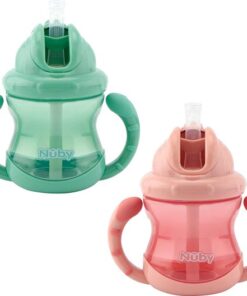 Nûby - Flip-It antilekbeker met handvatten - 2-pack - Roze & Groen - 240ml - 12m+