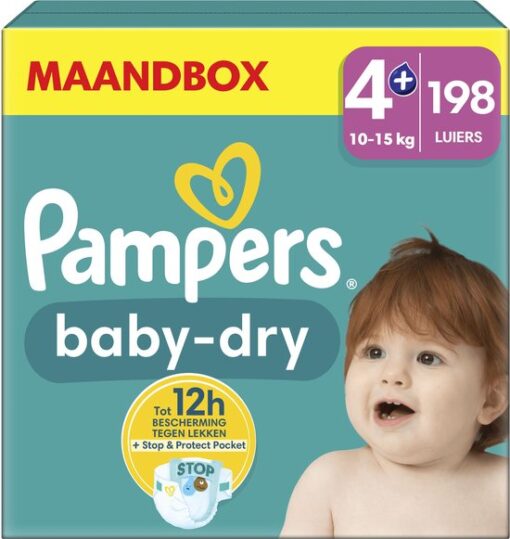 Pampers Baby-Dry - Maat 4+ (10kg-15kg) - 198 Luiers - Maandbox