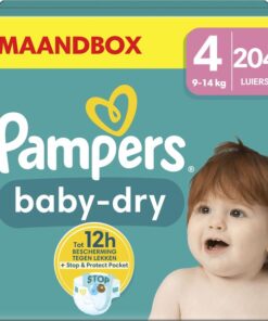 Pampers Baby-Dry - Maat 4 (9kg-14kg) - 204 Luiers - Maandbox