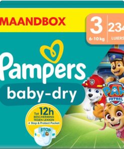 Pampers Baby-Dry - Paw Patrol-editie - Maat 3 (6kg-10kg) - 234 Luiers - Maandbox