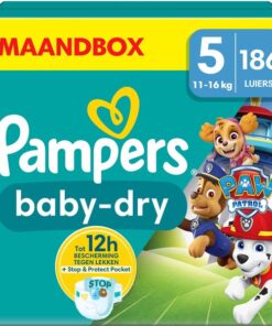 Pampers Baby-Dry - Paw Patrol-editie - Maat 5 (11kg-16kg) - 186 Luiers - Maandbox