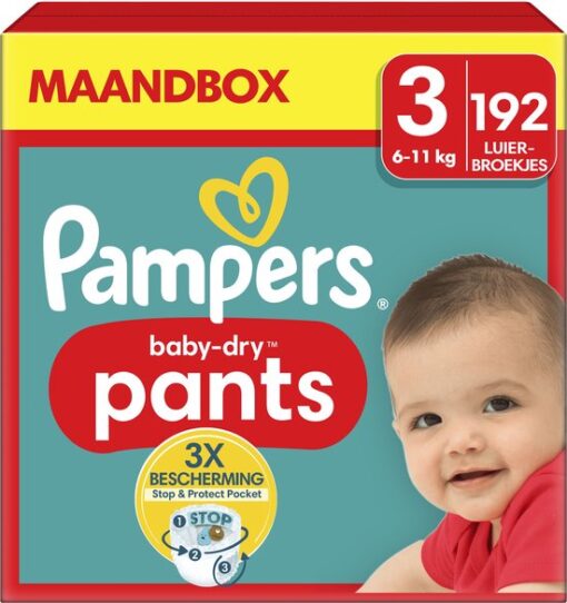 Pampers Baby-Dry Pants - Maat 3 (6kg-11kg) - 192 Luierbroekjes - Maandbox