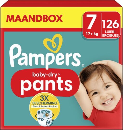 Pampers Baby-Dry Pants - Maat 7 (17kg+) - 126 Luierbroekjes - Maandbox