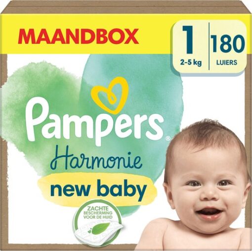 Pampers Harmonie Luiers - Maat 1 (2kg-5kg) - 180 Luiers - Maandbox