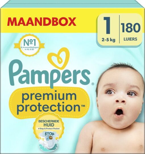 Pampers Premium Protection - Maat 1 (2kg-5kg) - 180 Luiers - Maandbox