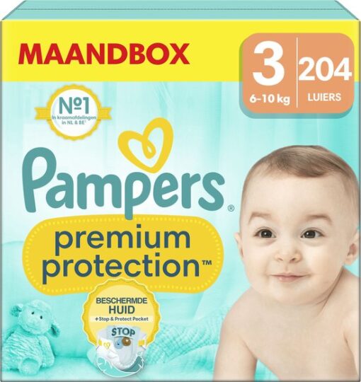 Pampers Premium Protection - Maat 3 (6kg-10kg) - 204 Luiers - Maandbox