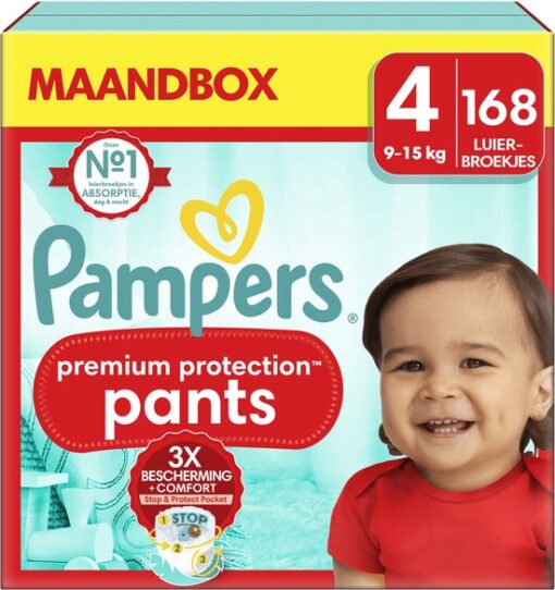 Pampers Premium Protection Pants - Maat 4 (9kg-15kg) - 168 Luierbroekjes - Maandbox