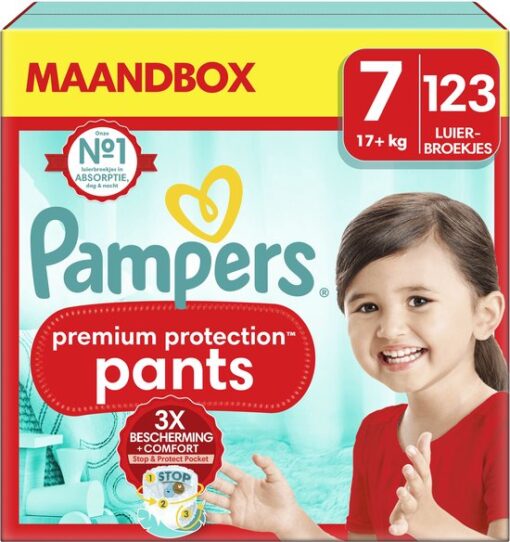 Pampers Premium Protection Pants - Maat 7 (17kg+) - 123 Luierbroekjes - Maandbox