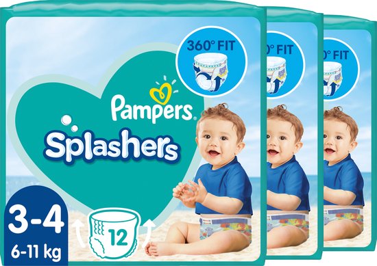 Pampers Splashers - 6 tot 11 kg - Voordeelverpakking 3 x 12 Wegwerpbare Zwemluiers