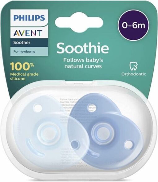 Philips Avent Soothie Fopspeen - 0 tot 6 Maanden - 2 Speentjes - Blauw/Donkerblauw - SCF099/21