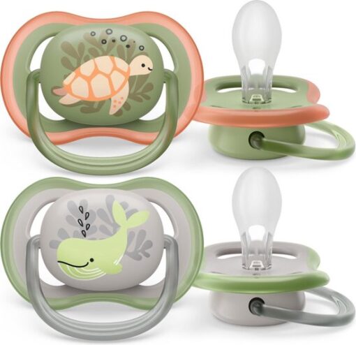 Philips Avent Ultra Air Fopspeen - 6 tot 18 Maanden - 2 Speentjes - Groen/Grijs Schildpad/Walvis - SCF085/60