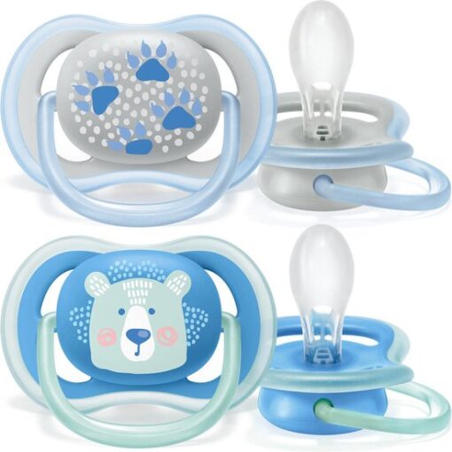 Philips Avent Ultra Air Fopspeen - 6 tot 18 Maanden - 2 Speentjes - Grijs/Blauw Beren voetafdrukken/Beer - SCF085/03