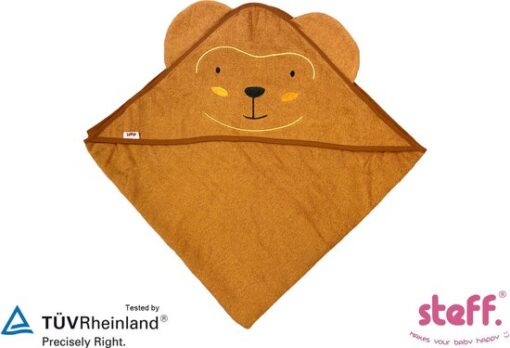 Steff - Badcape - baby handdoek - Aapje - 75x75 cm - Katoen - Bruin