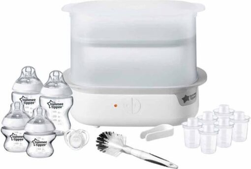 Tommee Tippee Advanced Steam elektrische sterilisator voor zuigflessen, doodt virussen* en 99,9% van de bacteriën, 5 minuten durende sterilisatiecyclus, wit