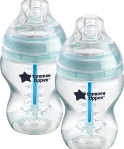 Tommee Tippee Anti-Colic zuigflessen, tepelspeen met langzame uitstroomsnelheid en uniek anti-koliek ontluchtingssysteem, 260 ml, verpakking van 2 stuks