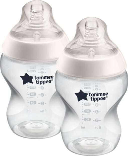 Tommee Tippee Closer to Nature - zuigflessen - langzame uitstroomsnelheid - anti-colic ventiel - 260 ml - verpakking van 2 stuks - doorzichtig