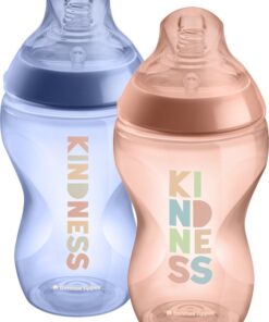 Tommee Tippee Closer to Nature - zuigflessen - tepelspeen met normale uitstroomsnelheid en anti-koliekventiel - 340 ml - verpakking van 2 stuks - "Kindness"