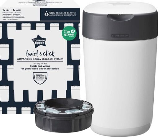 Tommee Tippee Milieuvriendelijke Twist & Click Luieremmer - met 1 Navulcassette - Wit