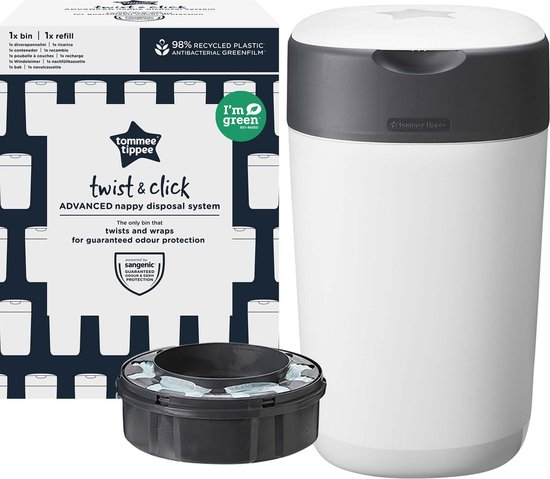 Tommee Tippee Milieuvriendelijke Twist & Click Luieremmer - met 1  Navulcassette - Wit