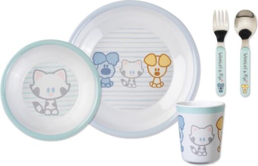 Woezel & Pip eetset kinderen 5-delig - bord, beker, schaaltje, vork en lepel - kraamcadeau - baby kinderservies - Bambolino Toys