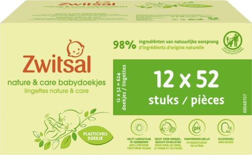 Zwitsal Billendoekjes Nature & Care Alcoholvrij - Plasticvrij - 624 doekjes - Voordeelverpakking