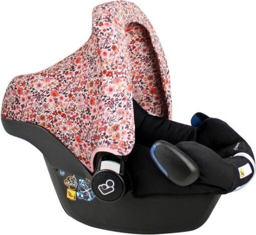 Ukje Zonnekap - Geschikt voor Maxi Cosi Cabriofix Pebble (Plus) Rock en Citi - Beige - Roze Bloemen