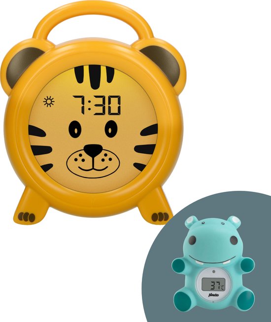 Alecto BC100TIGER Baby Bundel - Slaaptrainer met Nachtlamp en Wekker + Bad- en Kamerthermometer BC-11 HIPPO