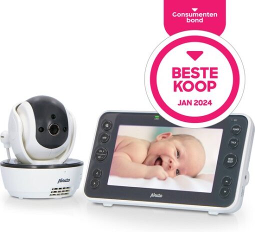 Alecto DVM200XL - Babyfoon met Camera - Groot 5" Kleurenscherm - Op afstand Beweegbaar - Wit